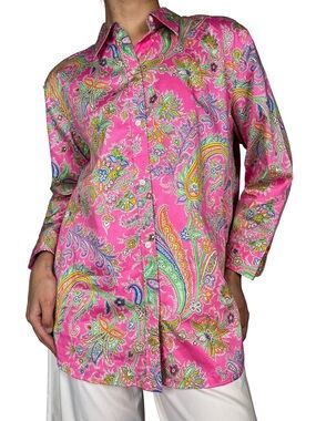 Lauren Ralph Lauren Pink Paisley Button Front Shirt NWT Large Cotton